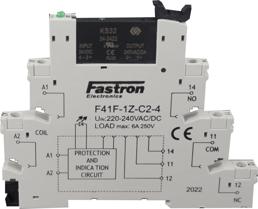 KS32/60-24Z2 & F41F-1Z-C2-4, Slim Solid State Relay & Socket with Screw Terminals 230VAC Input, 2 Amp @ 240VAC KS32/60-24Z2 & F41F-1Z-C2-4, Slim Solid State Relay & Socket with Screw Terminals 230VAC Input, 2 Amp @ 240VAC